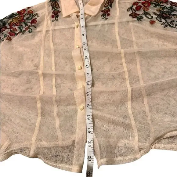 Danity Paris Sheer Mesh Floral Embroidered Crop Top, Cream, size S - Picture 6 of 7